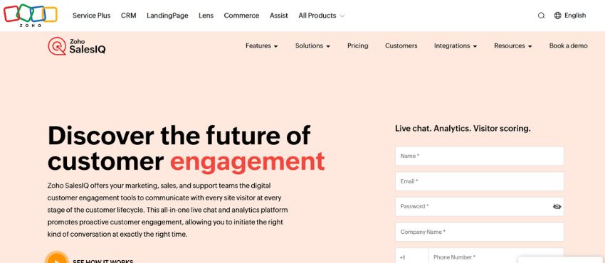 Zoho CRM + SalesIQ homepage