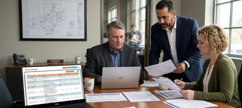 Comparing the best pipeline management software for manufacturer reps using a ROM pipeline dashboard during an executive evaluation meeting