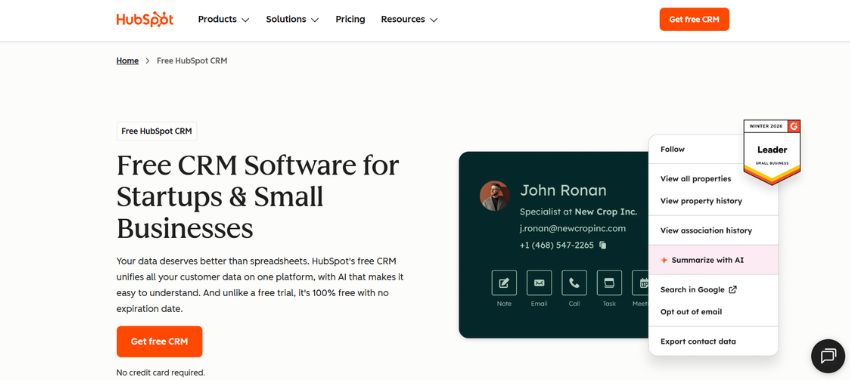 HubSpot CRM homepage