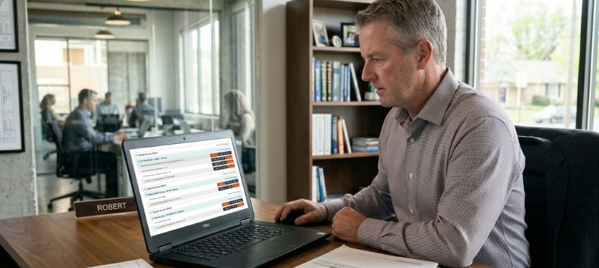 Pipeline management software for manufacturer reps displayed on a dashboard tracking deal stages, RFQs, and project-based sales activity